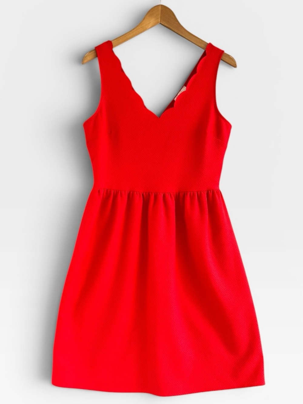 Everly Red Scalloped V-Neck Sleeveless Dress